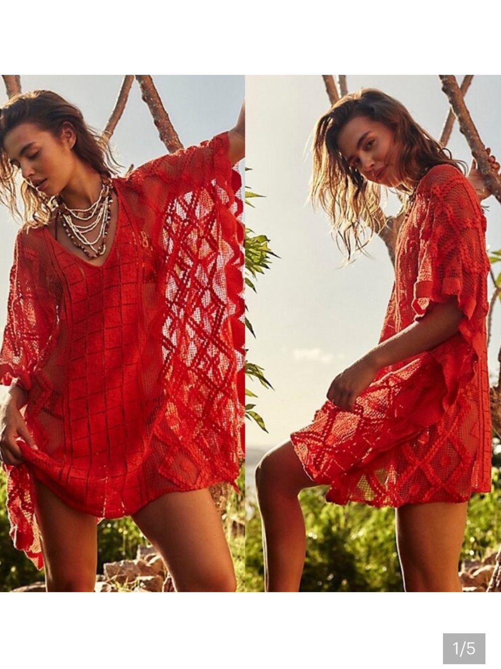 Free People sunshine Kaftan cover-up in vibrant red